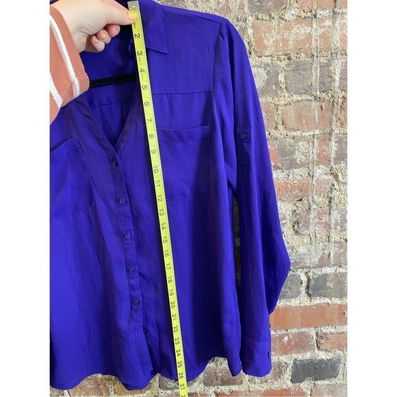 EXPRESS • Royal Blue Button-up Long Sleeve Semi-shear Blouse Top • Ladies Size S - Picture 10 of 10